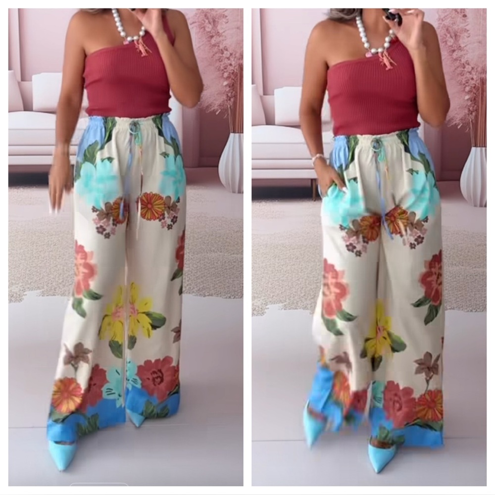 FROM PARIS FRANCE Floral Wide-Leg Pants